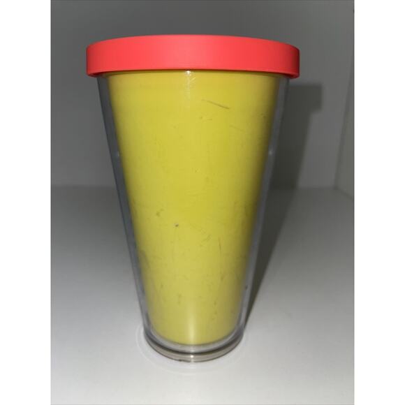 STARBUCKS Neon Yellow Coral Logo Summer Cold Cup Acrylic Tumbler 16 Oz No Straw - Picture 2 of 9